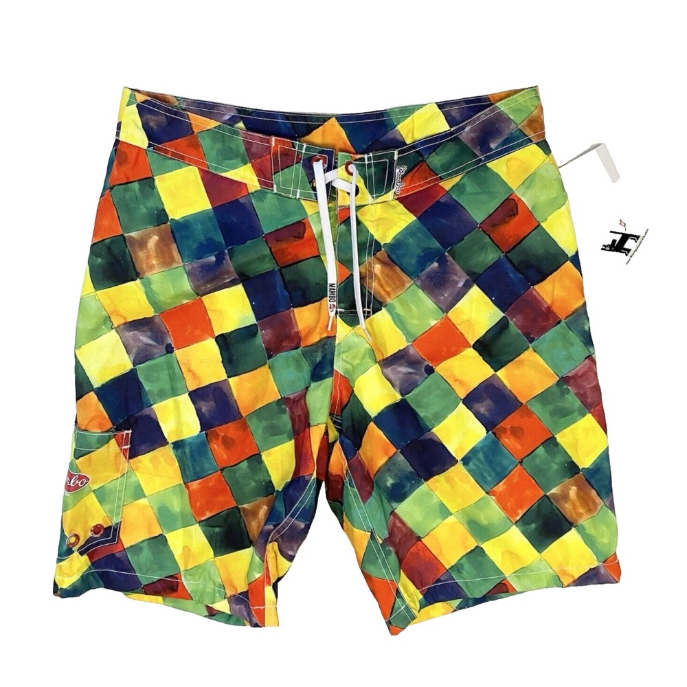 Mambo Australia Men Size M Swim Trunks Multi-Color Tiles Side Pocket NWT $48 - Picture 16 of 16